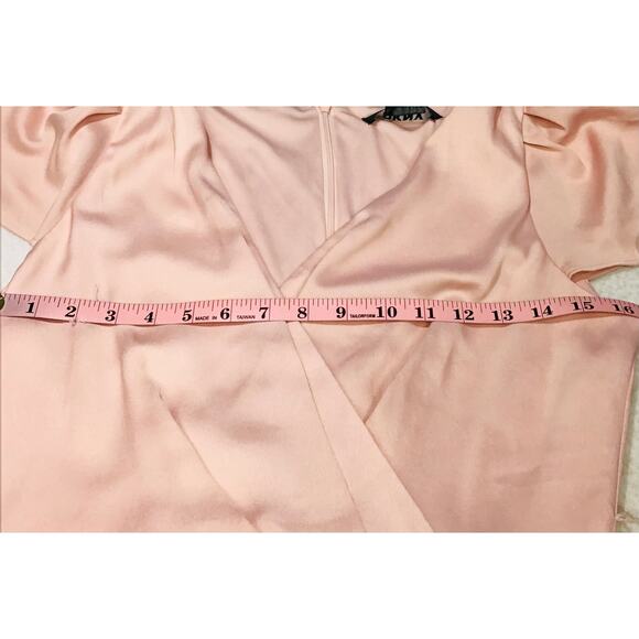 DKNY SZ 6 S Pink Satin V-Neck Faux Wrap High-Low Midi Dress NWT B153 - Picture 7 of 8